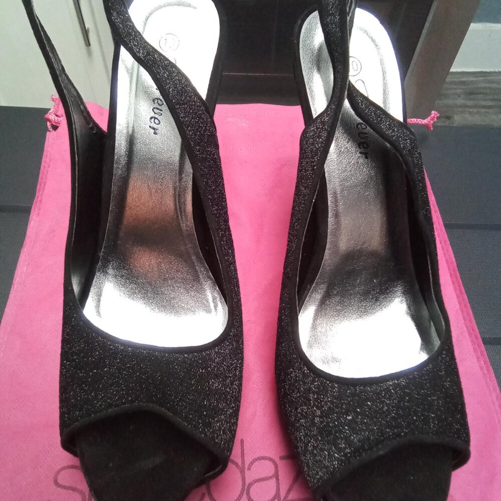 5 INCH Black Slimmer Glitter Back Strap Open Toe Dress